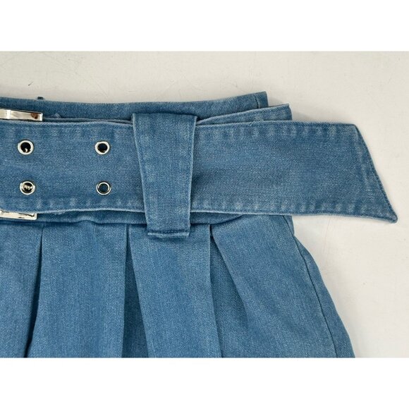NST Windsor Denim Blue Pleated Mini Skirt Wide Belt Y2K Clubwear Women Small - Picture 3 of 7